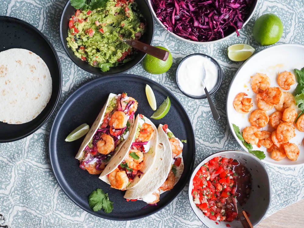 Shrimp Tacos mit Limetten-Krautsalat